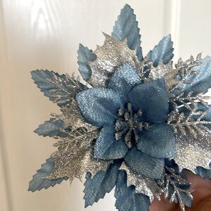 Christmas sparkly star flowers blue silver